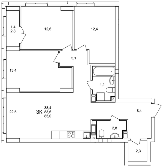 85 м², 3-комнатная квартира 10 455 000 ₽ - изображение 14