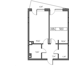 Квартира 58 м², 1-комнатные - изображение 1