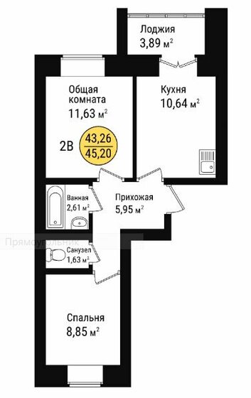 45,2 м², 2-комнатная квартира 4 519 000 ₽ - изображение 1