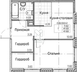 Квартира 41,7 м², 1-комнатная - изображение 1