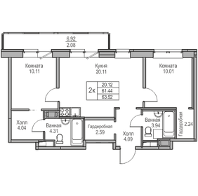 63,7 м², 2-комнатная квартира 11 390 000 ₽ - изображение 93