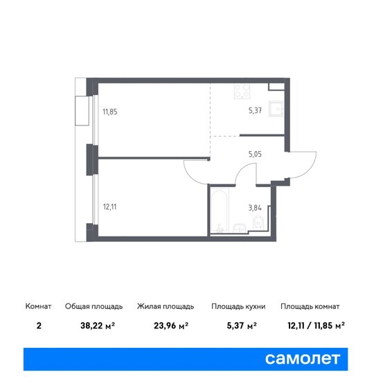 38,2 м², 1-комнатная квартира 12 749 700 ₽ - изображение 1