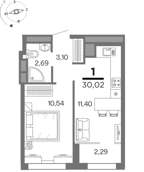 30 м², 1-комнатная квартира 3 810 832 ₽ - изображение 1