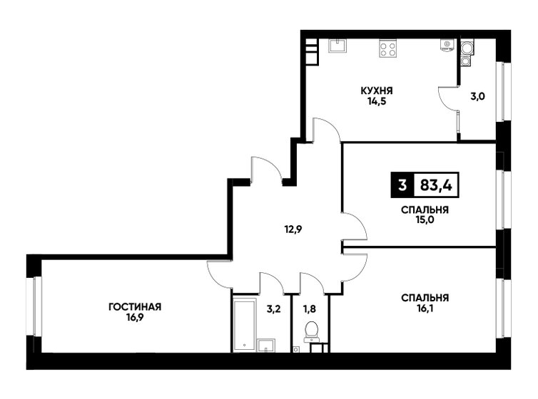 83,4 м², 3-комнатная квартира 7 681 140 ₽ - изображение 1