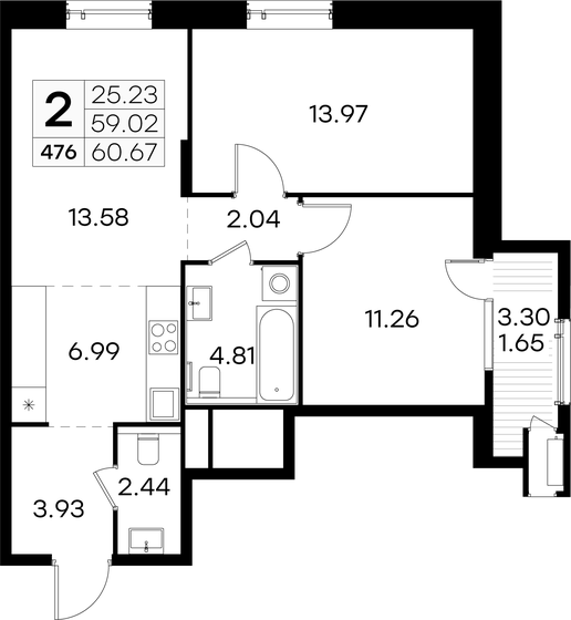 60,7 м², 2-комнатная квартира 16 880 000 ₽ - изображение 1