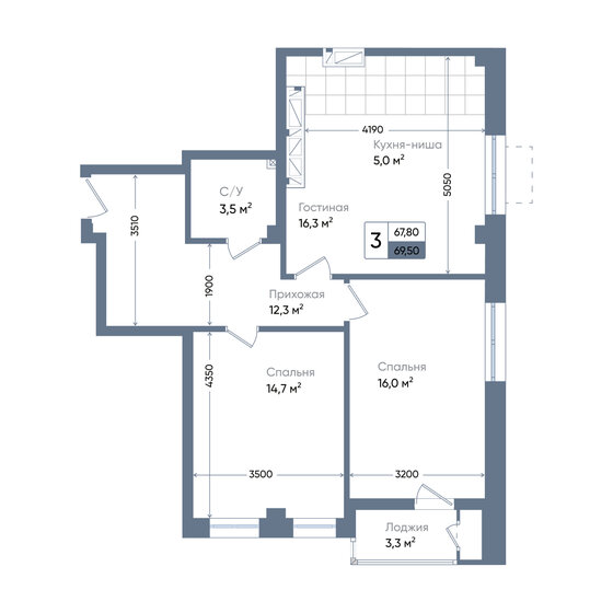 69,5 м², 3-комнатная квартира 11 300 700 ₽ - изображение 1