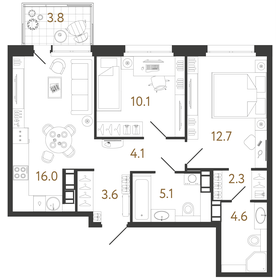 Квартира 58,5 м², 2-комнатная - изображение 1