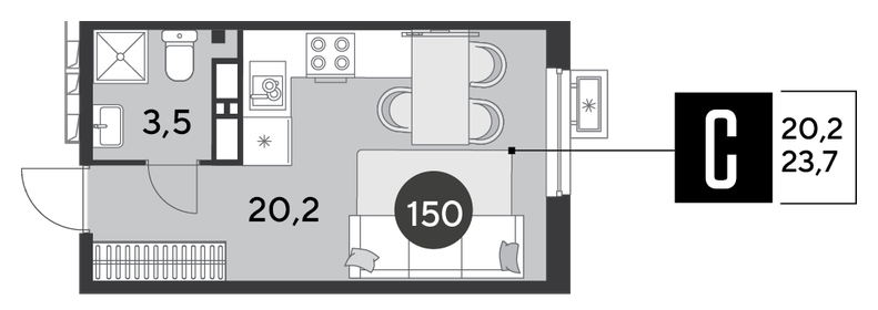 23,5 м², квартира-студия 4 768 150 ₽ - изображение 22