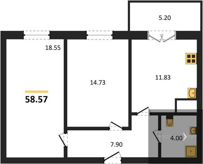 58,6 м², 2-комнатная квартира 5 154 160 ₽ - изображение 1