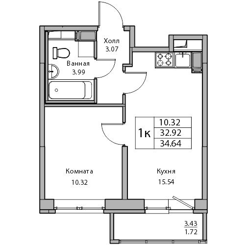 32,9 м², 1-комнатная квартира 6 567 744 ₽ - изображение 33