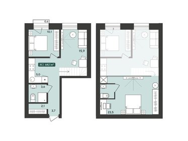 64,1 м², 3-комнатная квартира 5 200 000 ₽ - изображение 69