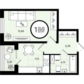 38 м², 1-комнатная квартира 5 173 330 ₽ - изображение 16