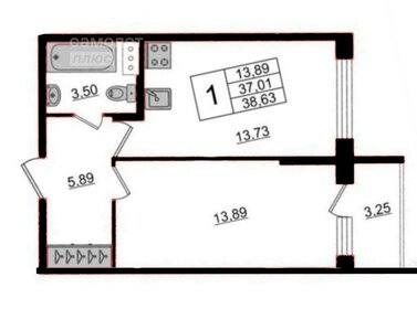 Квартира 38,6 м², 1-комнатная - изображение 1