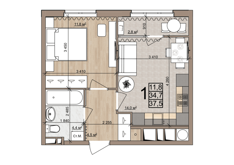 37,5 м², 1-комнатная квартира 4 187 600 ₽ - изображение 6
