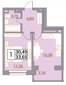 33,7 м², 1-комнатная квартира 3 369 000 ₽ - изображение 19