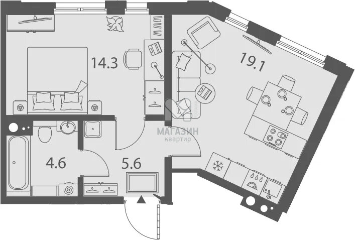 43,6 м², 1-комнатная квартира 17 430 000 ₽ - изображение 27
