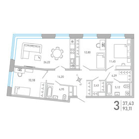 Квартира 93,1 м², 3-комнатная - изображение 1