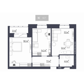 Квартира 62,7 м², 3-комнатная - изображение 1