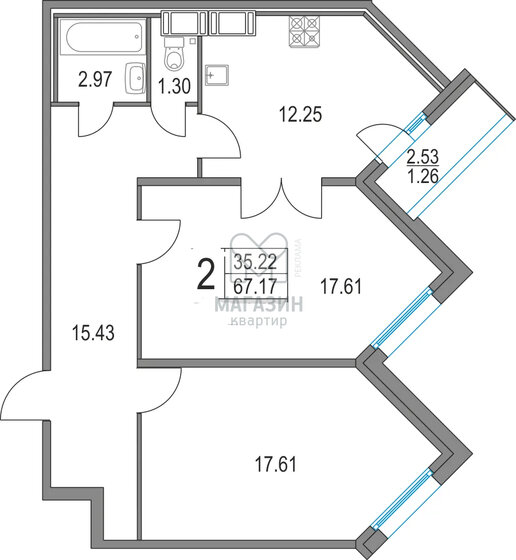 67 м², 2-комнатная квартира 16 400 000 ₽ - изображение 1