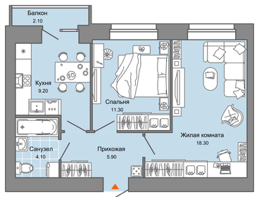 Квартира 49 м², 2-комнатная - изображение 1