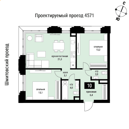 63,6 м², 2-комнатная квартира 24 282 072 ₽ - изображение 19