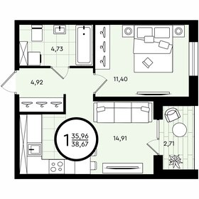 Квартира 38,7 м², 1-комнатная - изображение 1