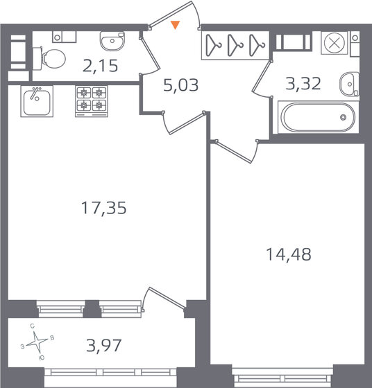 44,3 м², 1-комнатная квартира 12 652 437 ₽ - изображение 29