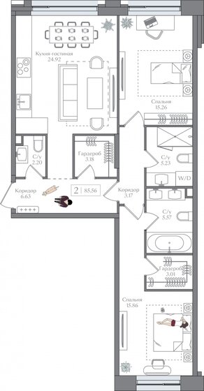 85,6 м², 2-комнатная квартира 36 146 064 ₽ - изображение 25