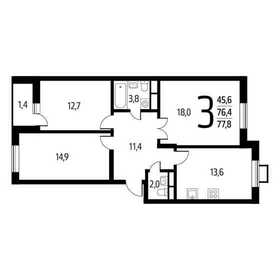 77,8 м², 3-комнатная квартира 16 555 840 ₽ - изображение 1