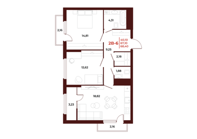 68,4 м², 2-комнатная квартира 7 045 200 ₽ - изображение 18