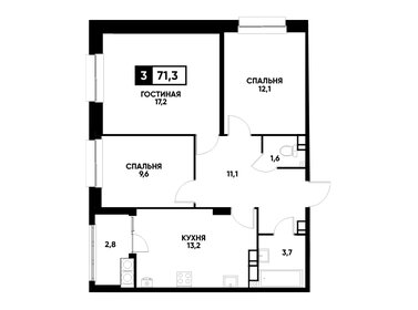 Квартира 71,3 м², 3-комнатная - изображение 1