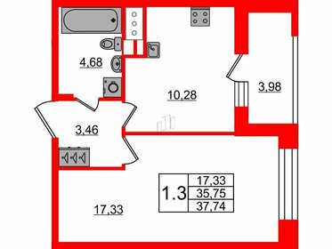 Квартира 35,8 м², 1-комнатная - изображение 1