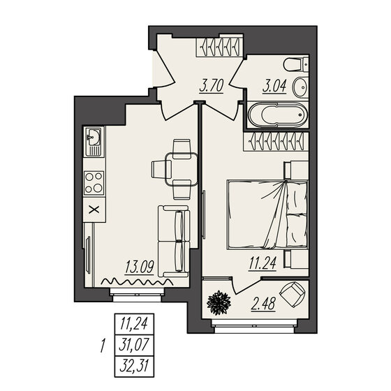 32,3 м², 1-комнатная квартира 5 008 050 ₽ - изображение 1