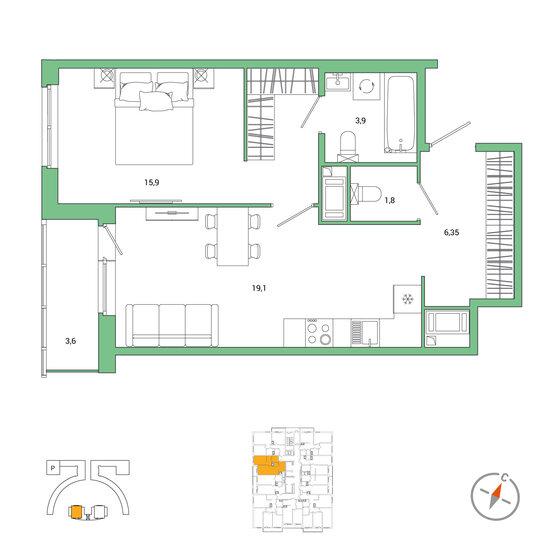 49,5 м², 1-комнатная квартира 12 876 860 ₽ - изображение 1