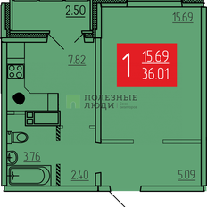 Квартира 36 м², 1-комнатная - изображение 1