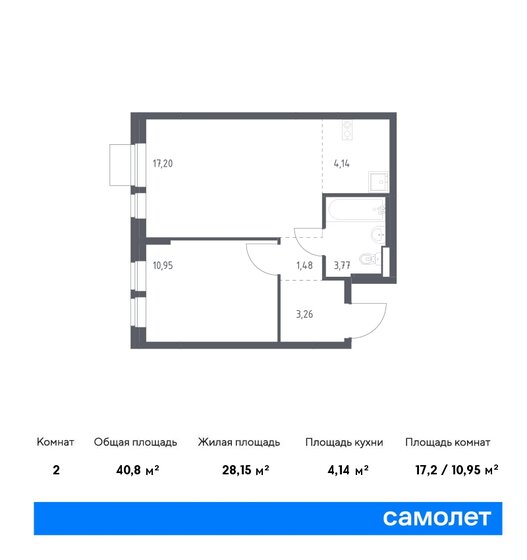 40,8 м², 1-комнатная квартира 7 275 892 ₽ - изображение 1