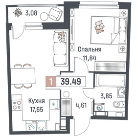 39,5 м², 1-комнатная квартира 6 022 225 ₽ - изображение 13