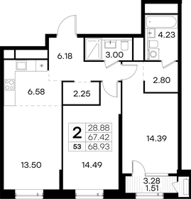 68,5 м², 2-комнатная квартира 23 810 000 ₽ - изображение 41