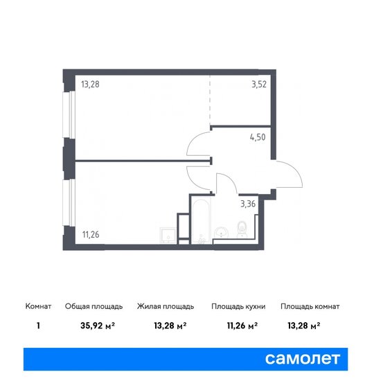 35,9 м², 1-комнатная квартира 5 282 104 ₽ - изображение 1