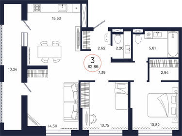 Квартира 82,9 м², 3-комнатная - изображение 1