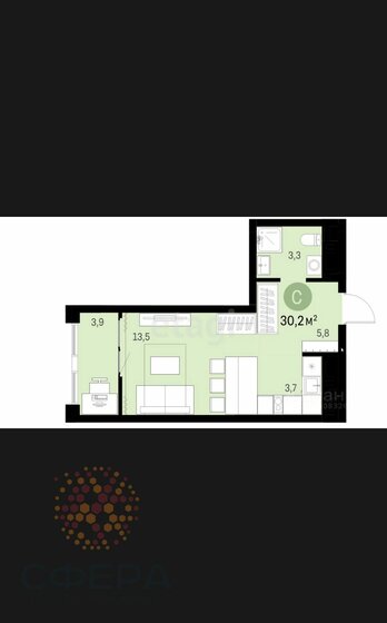 30,7 м², квартира-студия 6 150 000 ₽ - изображение 1