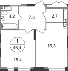 46,1 м², 1-комнатная квартира 12 101 285 ₽ - изображение 28