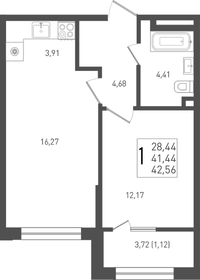 42,6 м², 1-комнатная квартира 5 830 720 ₽ - изображение 1