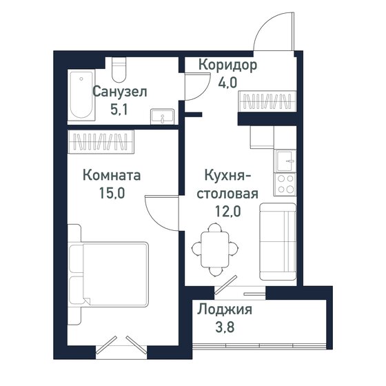 36,2 м², 1-комнатная квартира 4 525 000 ₽ - изображение 1