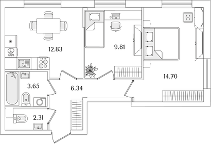 51,8 м², 2-комнатная квартира 11 900 000 ₽ - изображение 20
