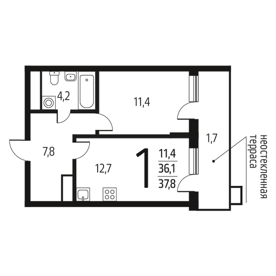 37,8 м², 1-комнатная квартира 10 001 880 ₽ - изображение 1