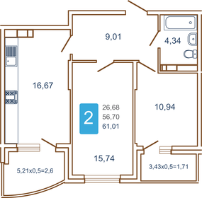 Квартира 66,1 м², 2-комнатная - изображение 1