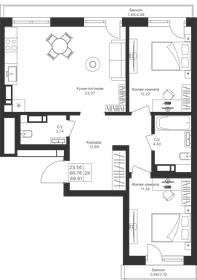 Квартира 68,9 м², 2-комнатная - изображение 1