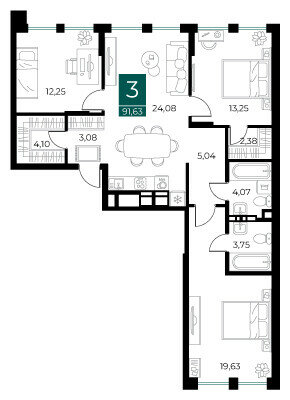 91,6 м², 3-комнатная квартира 14 660 800 ₽ - изображение 1