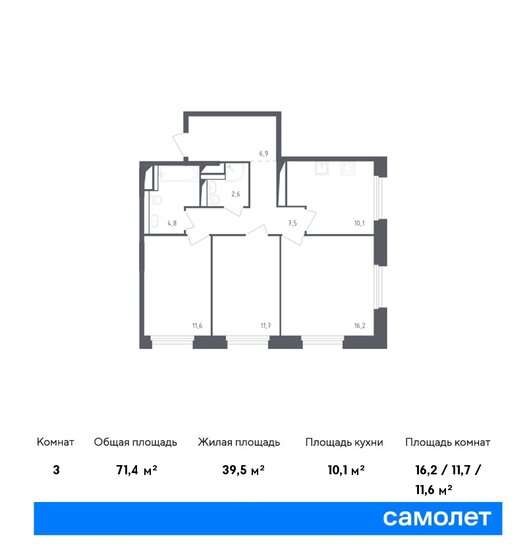 71,4 м², 3-комнатная квартира 21 119 192 ₽ - изображение 1